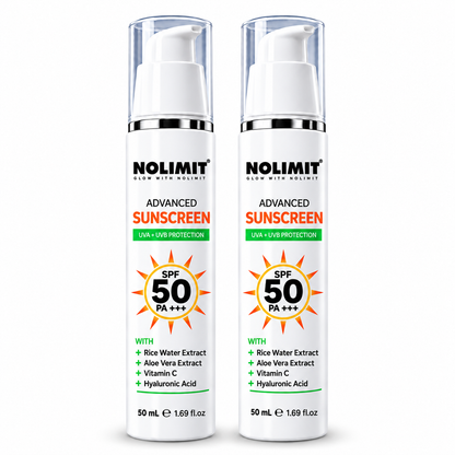 NOLIMIT Advanced Sunscreen SPF 50 PA+++ with Rice Water, Aloe Vera, Vitamin C & Hyaluronic Acid – 50ml