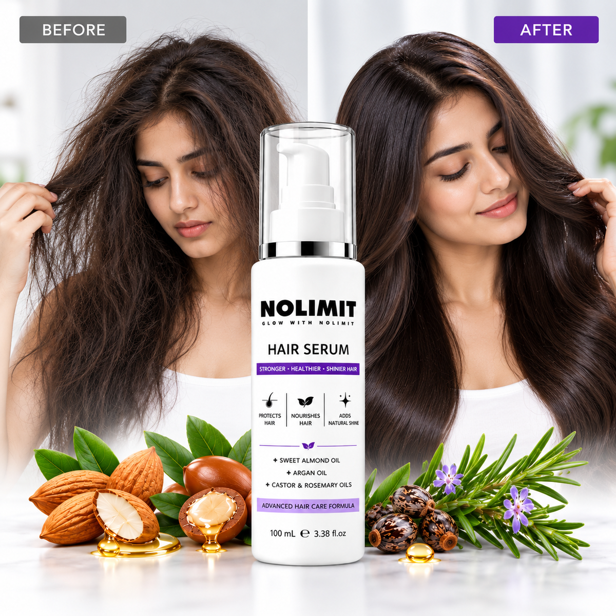 NOLIMIT Advanced Hair Serum – With Almond, Argan, Castor & Rosemary Oils | 100ml