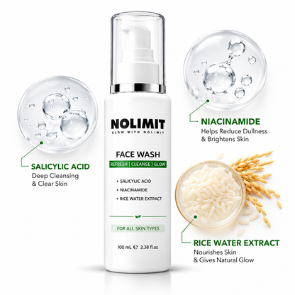 NOLIMIT Face Wash with Salicylic Acid, Niacinamide & Rice Water Extract – 100ml