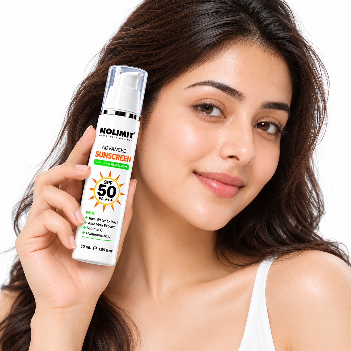 NOLIMIT Advanced Sunscreen SPF 50 PA+++ with Rice Water, Aloe Vera, Vitamin C & Hyaluronic Acid – 50ml