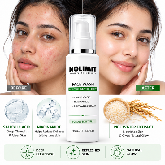 NOLIMIT Face Wash with Salicylic Acid, Niacinamide & Rice Water Extract – 100ml