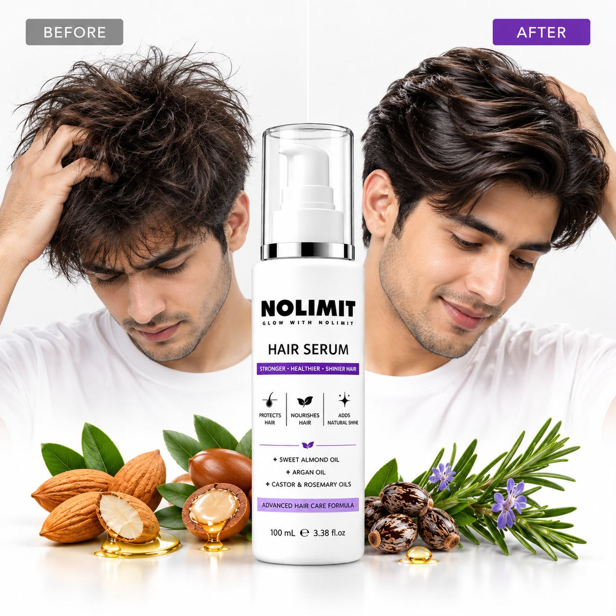NOLIMIT Advanced Hair Serum – With Almond, Argan, Castor & Rosemary Oils | 100ml